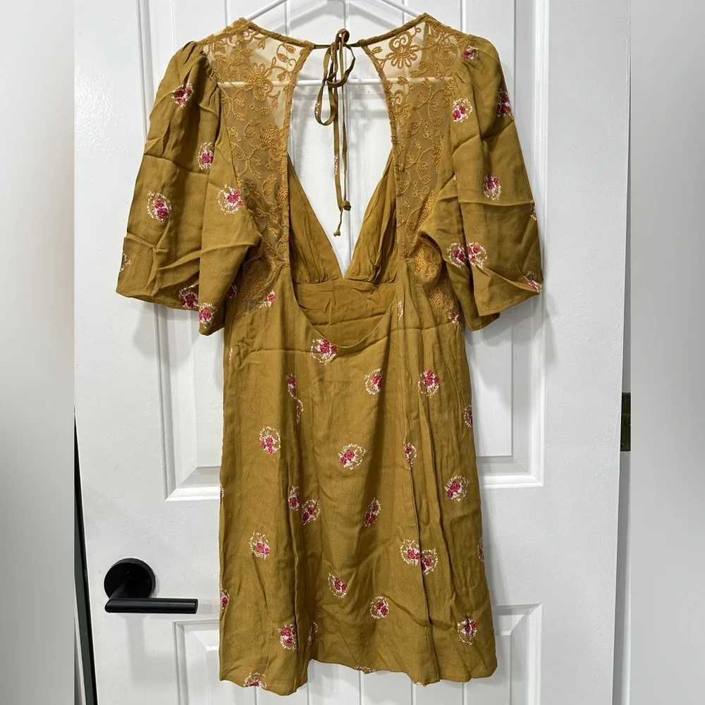Free People Mockingbird Floral Mustard Mini Dress - Picture 9 of 13